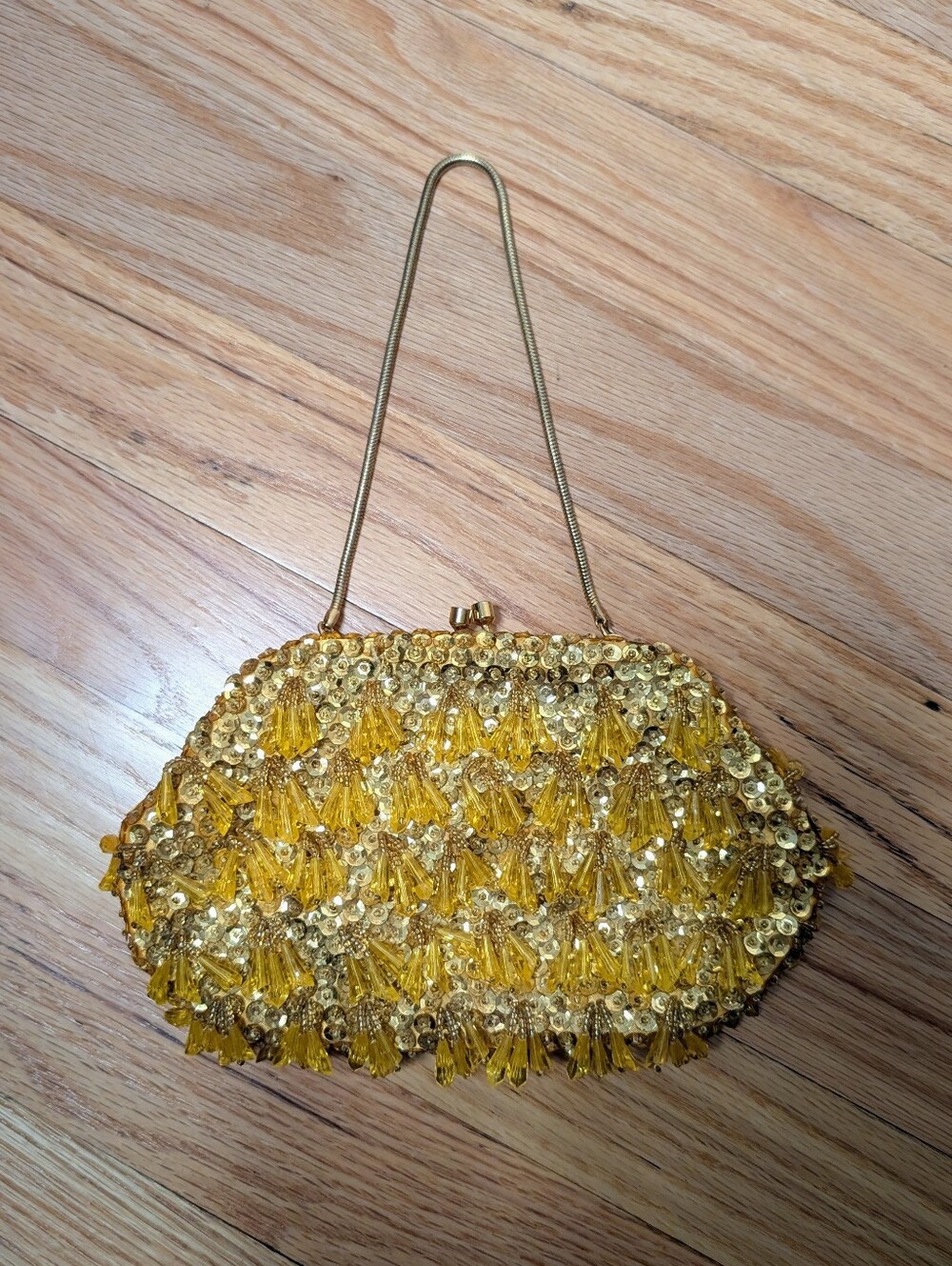 Vintage 1960s Richere by Walborg Gold Sequin Yellow Beaded Fringe Evening Bag